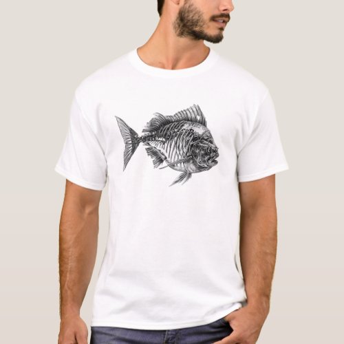 Diagrammatic drawing of a Piranha T_Shirt