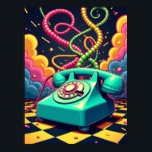 Dial Into the Neon Dream – Retro Surreal Pop Art Poster<br><div class="desc">Step back in time and dial into a surreal dimension with this vibrant artwork, where nostalgia takes a fantastical turn. This piece tells the story of an iconic vintage rotary phone, reimagined not as a relic, but as the centerpiece of a high-energy, pop art dreamscape. Its glossy pastel teal body...</div>