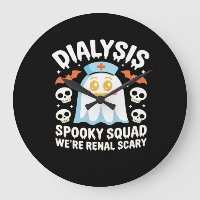 Dialysis Nephrology Nurse Cute Halloween Spooky Es Large Clock (Front)