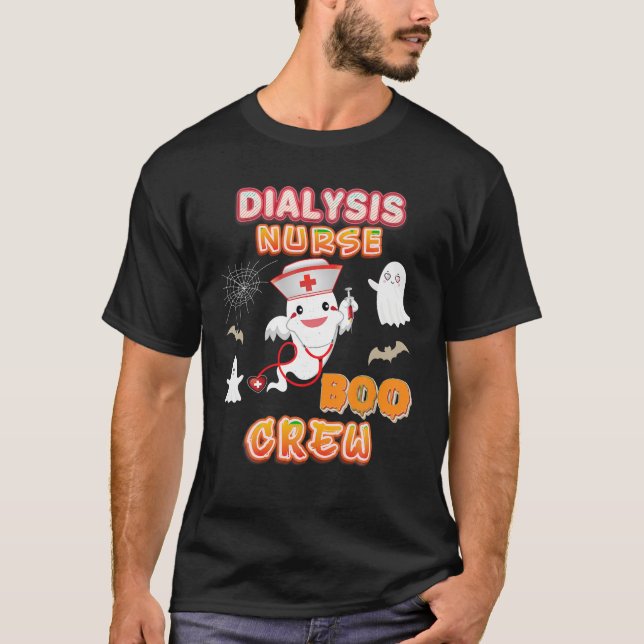 Dialysis Nurse Boo Crew Halloween Ghost Witch Pump T-Shirt (Front)
