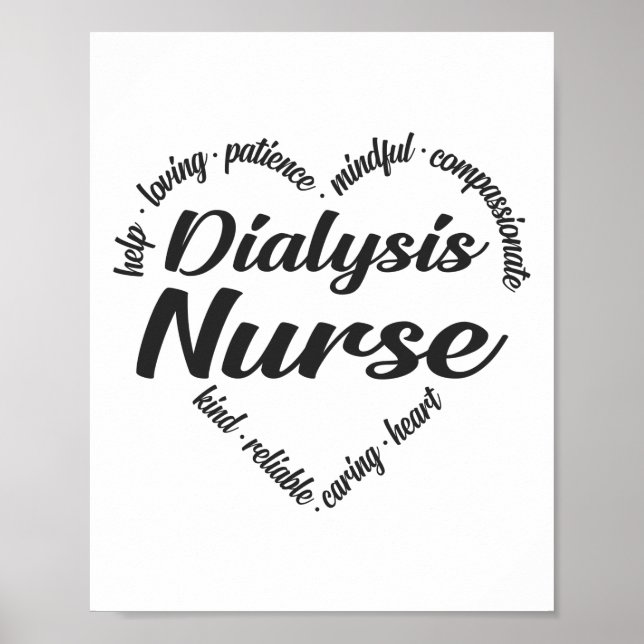 Dialysis Nurse Heart Word Cloud Poster (Front)