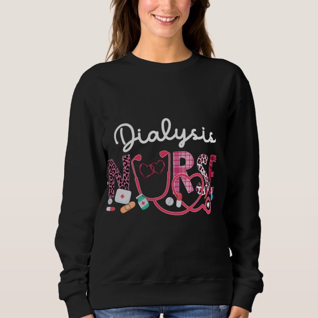 Dialysis Nurse Leopard Plaid Love Heart Stethoscop Sweatshirt (Front)
