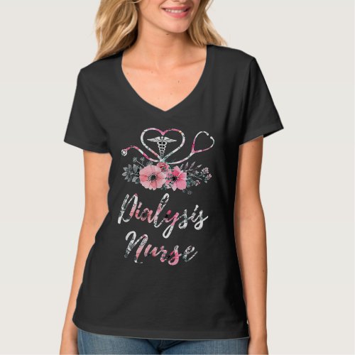 Dialysis Nurse Life Patient Care Floral Nursing St T_Shirt