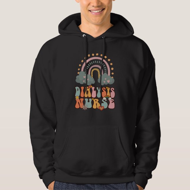 Dialysis Nurse Nephrology Nursing Groovy Retro Rai Hoodie (Front)