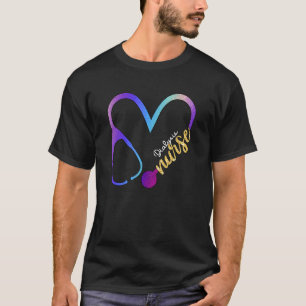 Dialysis Nurse Watercol Glitter Love Heart Stethos T-Shirt