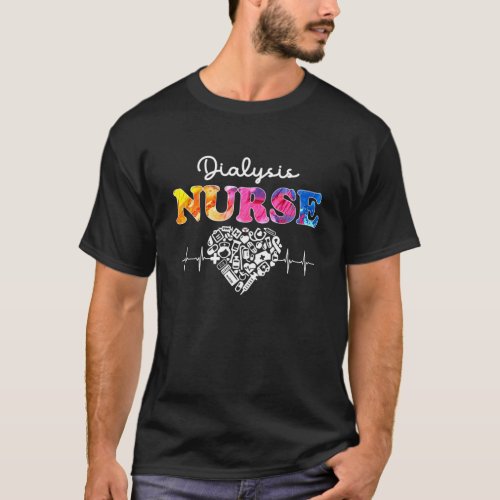 Dialysis Nurse Watercol Love Heart Stethoscope RN T_Shirt