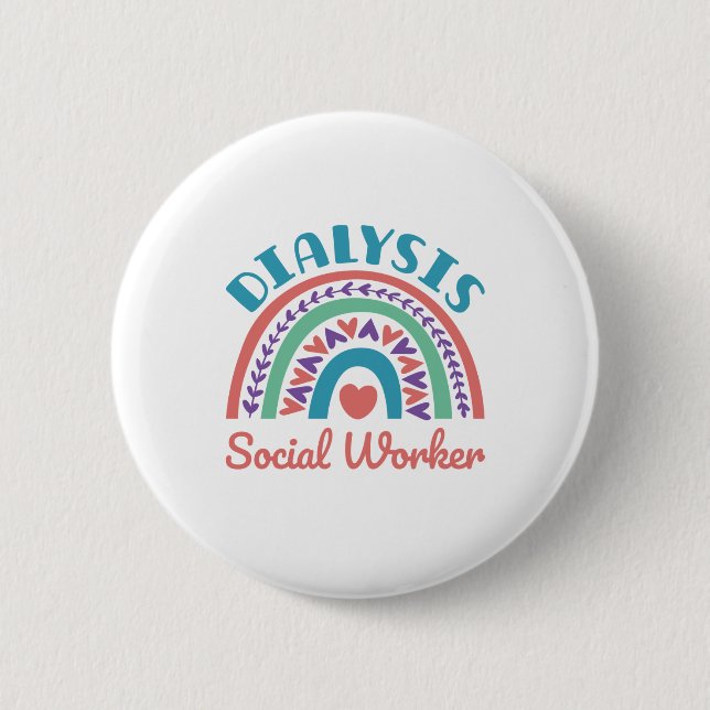 Dialysis Social Worker LCSW Renal Rainbow Button (Front)