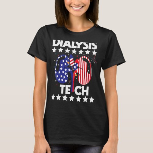 Dialysis Tech 4th Of July American Flag Stethoscop T_Shirt