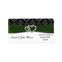 diamante damask green wedding label