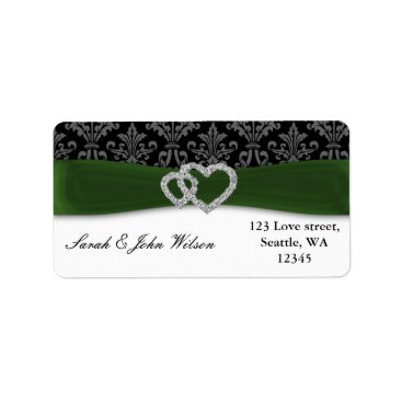 diamante damask green wedding label