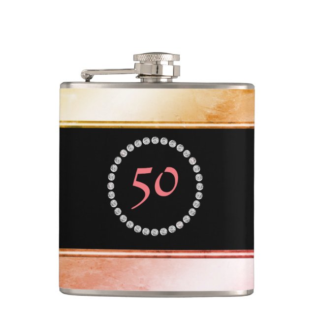 Diamante Monogrammed 50th Birthday Fifty 50 Party Flask (Front)