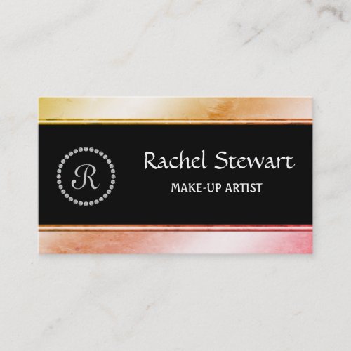 Diamante Monogrammed Watercolor Rose Gold Pattern Business Card
