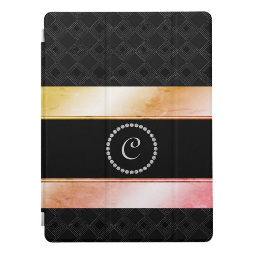 Diamante Monogrammed Watercolor Rose Gold Pattern iPad Pro Cover