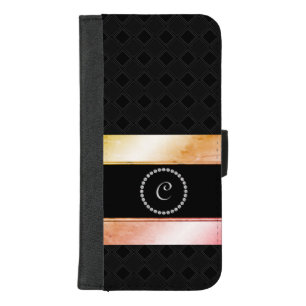 Diamante Monogrammed Watercolor Rose Gold Pattern iPhone 8/7 Plus Wallet Case