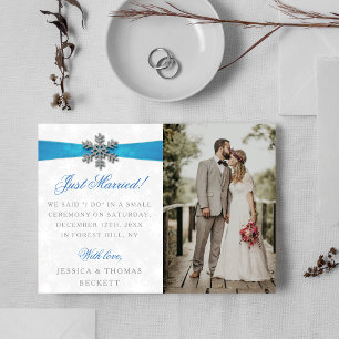 Diamante Snowflake & Blue Ribbon Winter Wedding Announcement