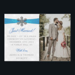 Diamante Snowflake & Blue Ribbon Winter Wedding Announcement<br><div class="desc">Let everyone know you did it,  you married in style with these elegant and very trendy wedding announcement cards. The design is easy to personalize with your special event wording and your family and friends will be thrilled when they receive these fabulous marriage announcement cards.</div>