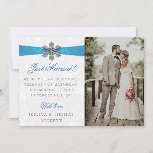 Diamante Snowflake  Blue Ribbon Winter Wedding Announcement
