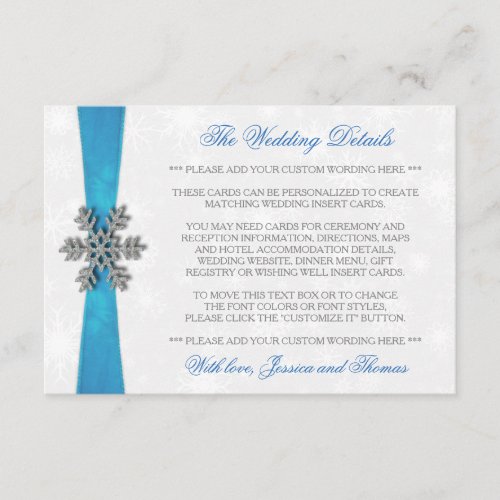 Diamante Snowflake  Blue Ribbon Winter Wedding Enclosure Card