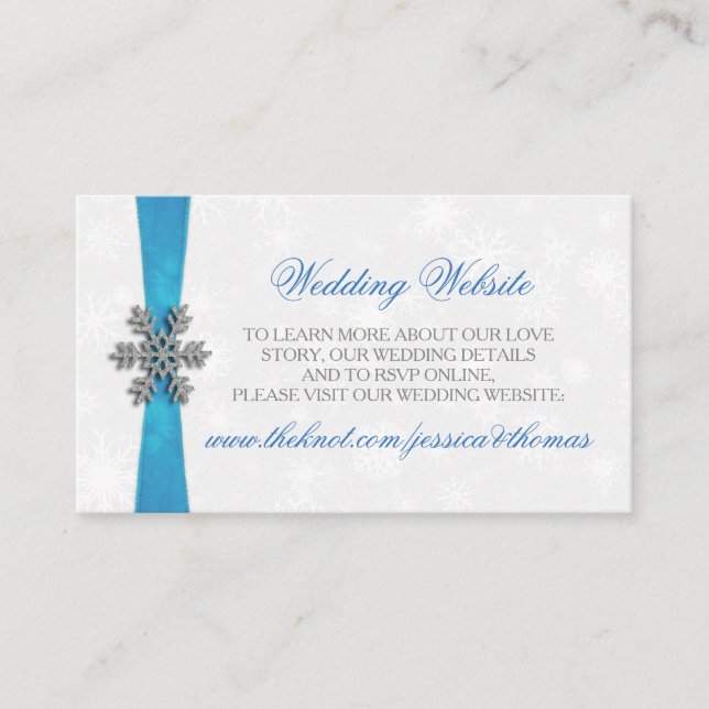 Diamante Snowflake & Blue Ribbon Winter Wedding Enclosure Card (Front)