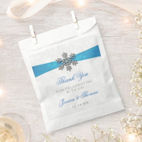 Diamante Snowflake  Blue Ribbon Winter Wedding Favor Bag