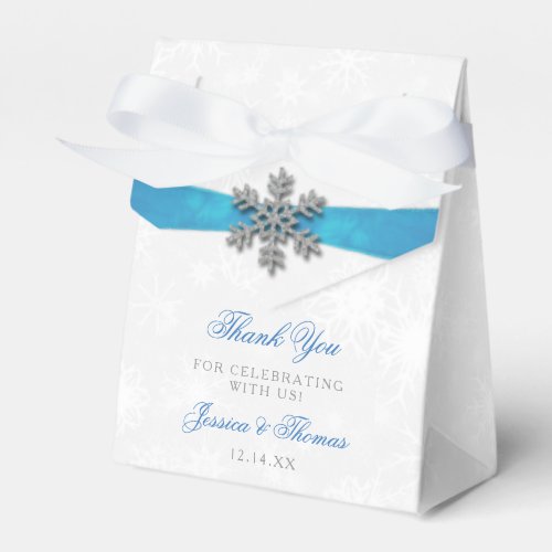 Diamante Snowflake  Blue Ribbon Winter Wedding Favor Boxes