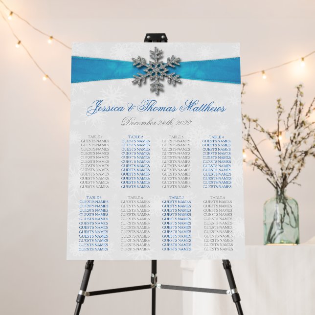 Diamante Snowflake & Blue Ribbon Winter Wedding Foam Board (In Situ (Stand))
