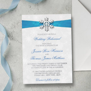 Diamante Snowflake & Blue Ribbon Winter Wedding Foil Invitation