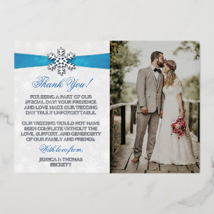 Diamante Snowflake & Blue Ribbon Winter Wedding Foil Invitation