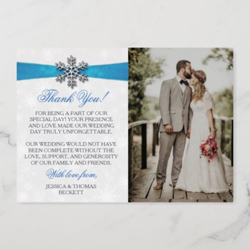 Diamante Snowflake  Blue Ribbon Winter Wedding Foil Invitation