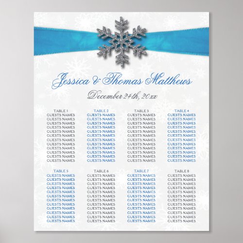 Diamante Snowflake  Blue Ribbon Winter Wedding Foil Prints