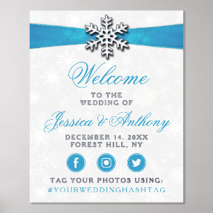 Diamante Snowflake & Blue Ribbon Winter Wedding Foil Prints