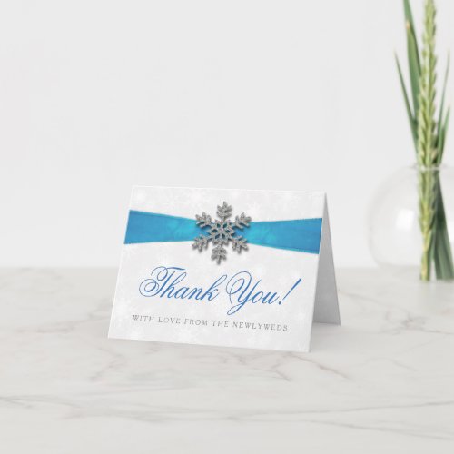 Diamante Snowflake  Blue Ribbon Winter Wedding Holiday Card