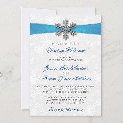 Diamante Snowflake  Blue Ribbon Winter Wedding Invitation