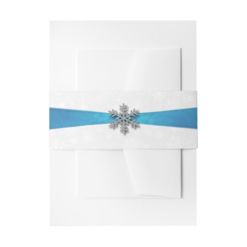 Diamante Snowflake  Blue Ribbon Winter Wedding Invitation Belly Band