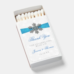 Diamante Snowflake & Blue Ribbon Winter Wedding Matchboxes