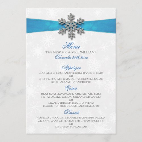 Diamante Snowflake  Blue Ribbon Winter Wedding Menu