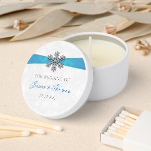 Diamante Snowflake & Blue Ribbon Winter Wedding Mini Candle Favors