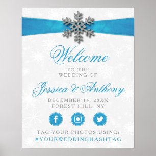 Diamante Snowflake & Blue Ribbon Winter Wedding Poster