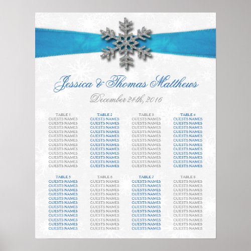 Diamante Snowflake  Blue Ribbon Winter Wedding Poster