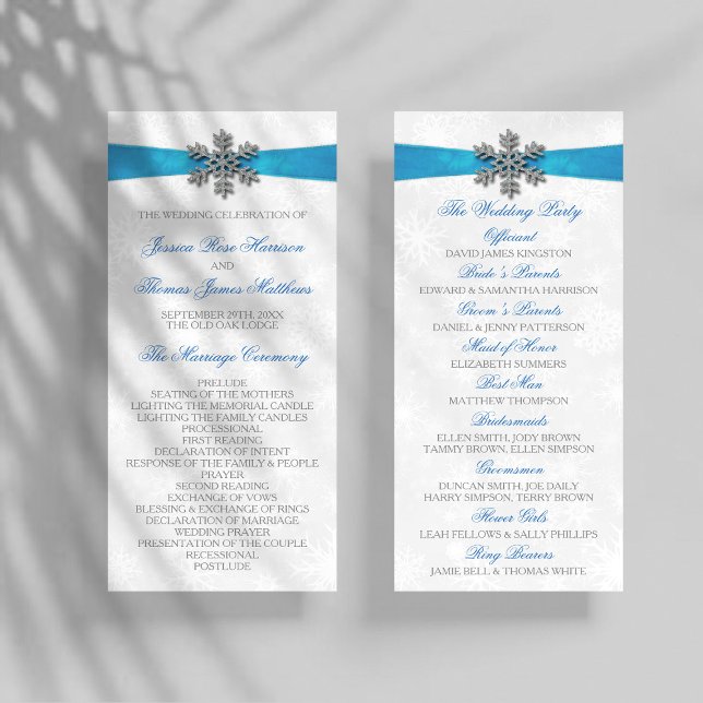Diamante Snowflake & Blue Ribbon Winter Wedding Program (Creator Uploaded)
