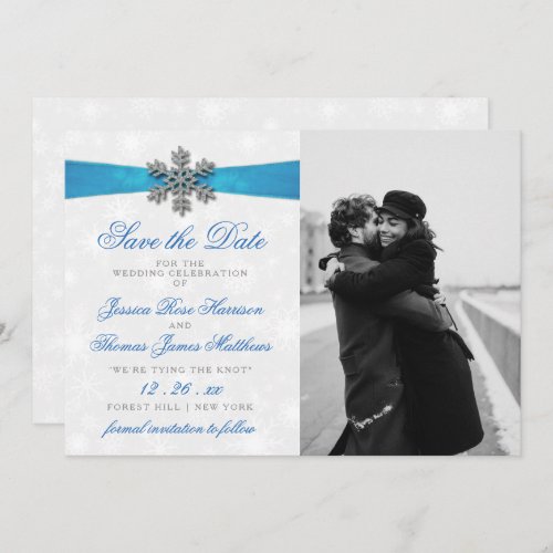 Diamante Snowflake  Blue Ribbon Winter Wedding Save The Date