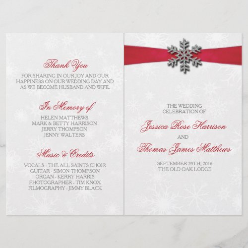 Diamante Snowflake  Red Ribbon Winter Wedding