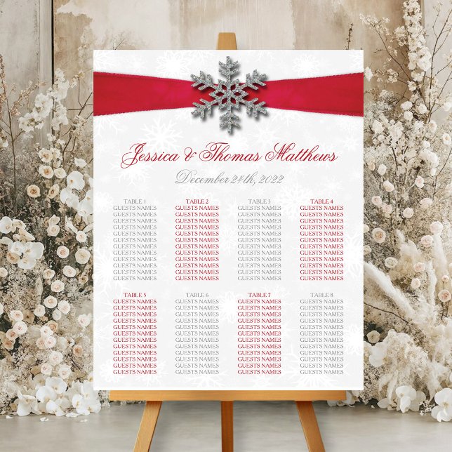 Diamante Snowflake & Red Ribbon Winter Wedding Foam Board (Creator Uploaded)