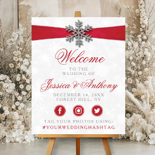 Diamante Snowflake & Red Ribbon Winter Wedding Foam Board