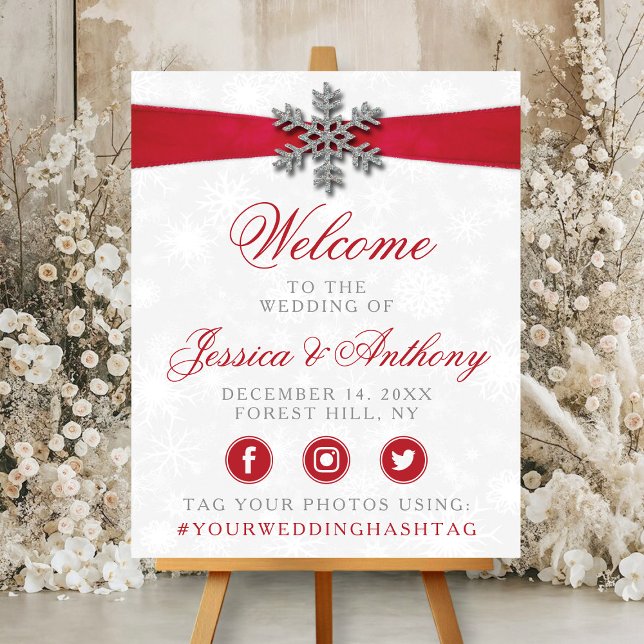 Diamante Snowflake & Red Ribbon Winter Wedding Foam Board (Creator Uploaded)