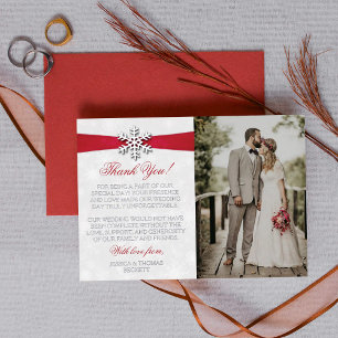 Diamante Snowflake & Red Ribbon Winter Wedding Foil Invitation