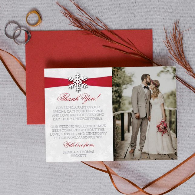 Diamante Snowflake & Red Ribbon Winter Wedding Foil Invitation (Creator Uploaded)