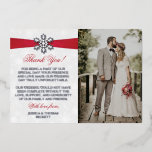Diamante Snowflake & Red Ribbon Winter Wedding Foil Invitation<br><div class="desc">Give thanks in style with these elegant and very trendy real foil pressed wedding photo thank you cards. The design is easy to personalize with your own special thank you wording and a photo of your choice and your guests will be thrilled when they receive these fabulous thank you cards....</div>