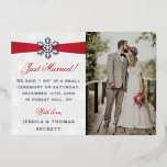 Diamante Snowflake & Red Ribbon Winter Wedding Foil Invitation<br><div class="desc">Let everyone know you did it, you married in style with these elegant and very trendy real foil pressed photo wedding announcement cards. The design is easy to personalize with your own wording and a photo of your choice and your family and friends will be thrilled when they receive these...</div>