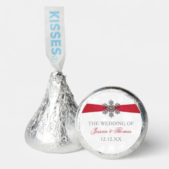 Diamante Snowflake & Red Ribbon Winter Wedding Hershey®'s Kisses® (Front)